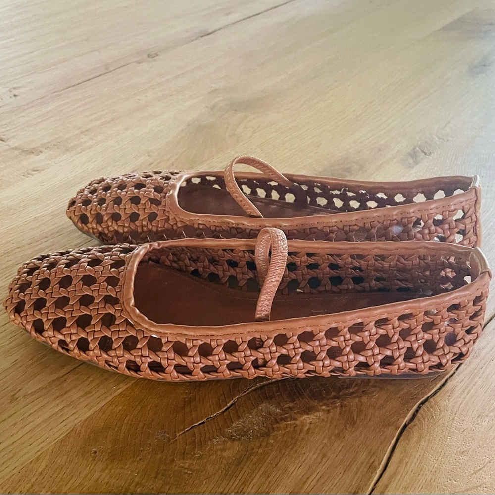 Joie Woven Leather Flats in Cognac Brown